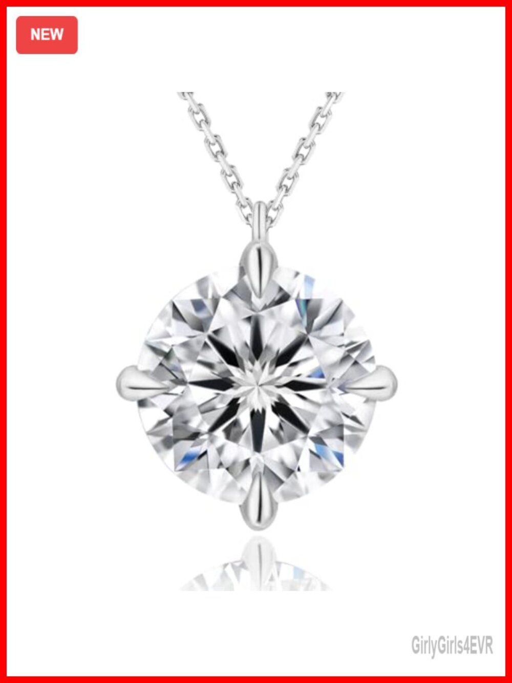 Moissanite Pendant Necklace 14K White Gold Plated S925 Sterling Silver Chain